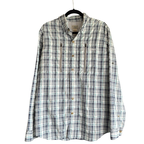 Columbia Other - L.L.Bean No Fly Zone Plaid Button Down Shirt L Outdoor Hiking Fishing Tech G75